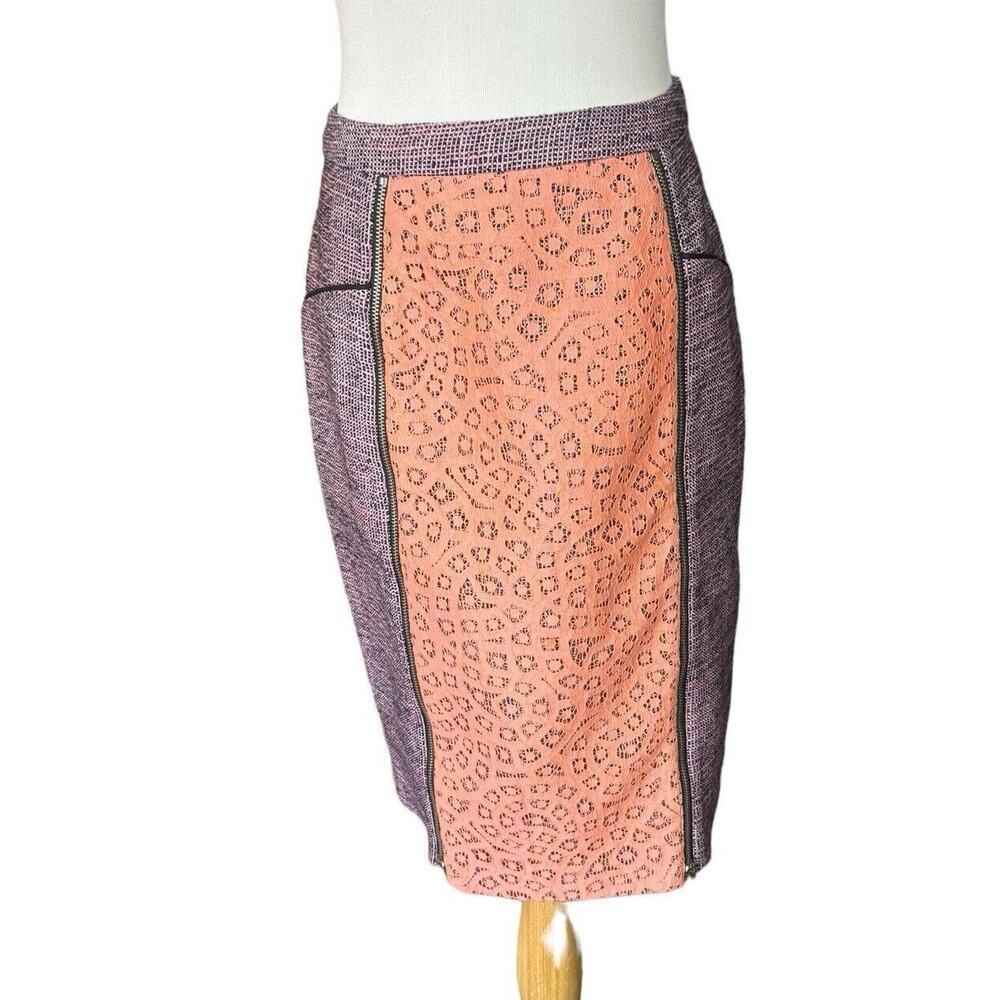 Rebecca Minkoff Tweed Multi‎ Zipper Slits Trendy Pink Pencil Skirt Designer 8